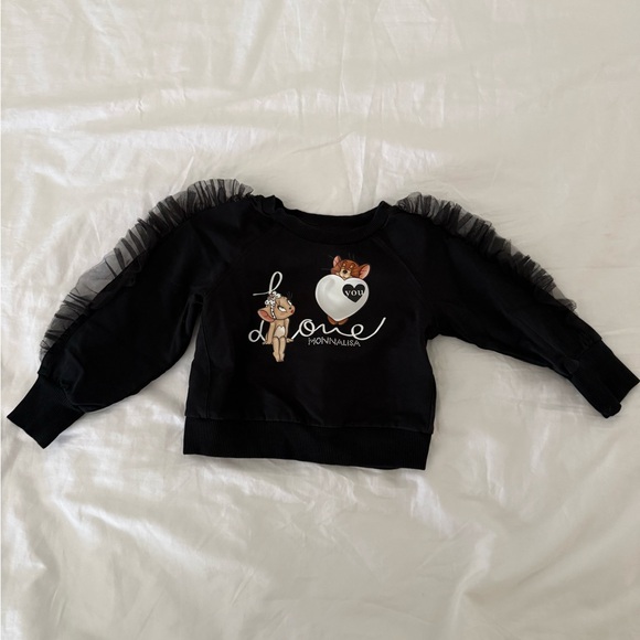 MonnaLisa Other - MonnaLisa Black Girls' Heart Graphic Sweatshirt with Tulle Shoulders